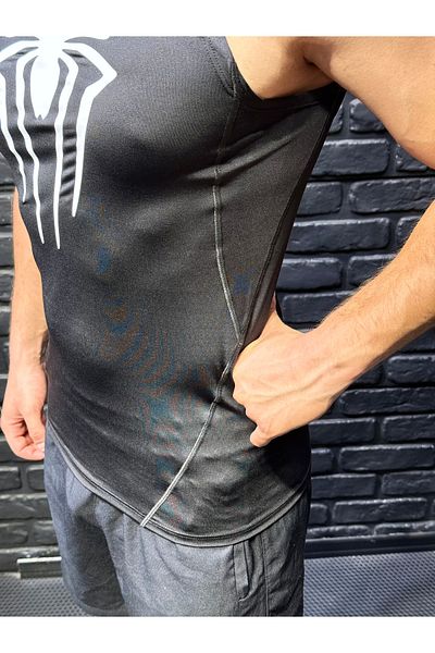 YHM Compression Black White Spider Printed Men's Sports Singlet – Tight Fit