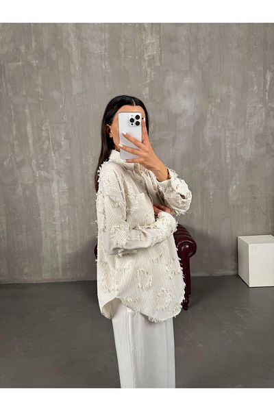 MissPul Mink Striped Tassel Detailed Linen Shirt