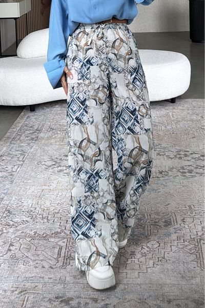 Suzi Belly Elastic Linen Mixed Loose Cut Trousers 29792