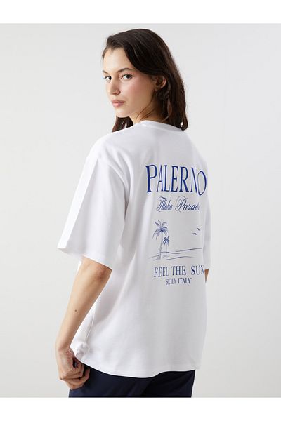 LC Waikiki Crew Neck Palermo Printed Oversize Women's T-Shirt