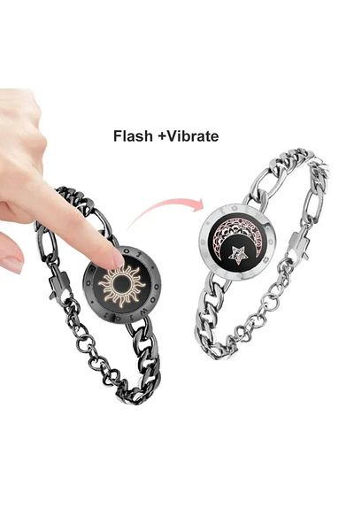 Choice Figaro Black Sliver totwoo Long Distance touch Light up&Vibrate Bracelets for Couples, Long Distance