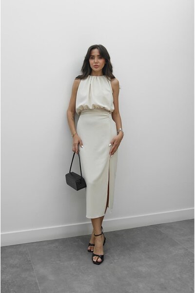 Havoş Béžové šaty s detailním stahovacím páskem