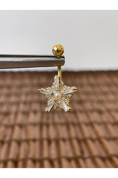 Rupen Kraft 316 L Cerrahi Çelik Anti Alerjik 10 mm İncili Baget Taşlı Göbek P...