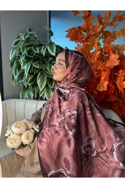 Oxygen Scarfs Summer Rose Pattern Cotton Silk Shawl-12000