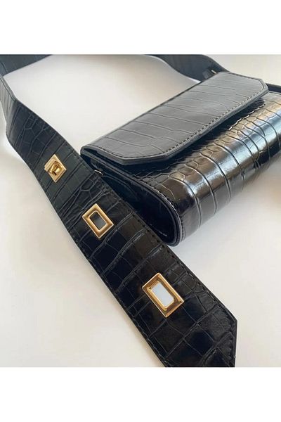 samilon Black Crocodile Adjustable Strap Length Medium Size Bag Model