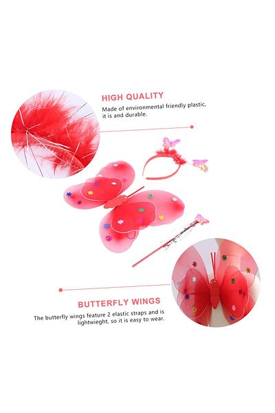 MODA Pi̇nkjoy Red Paillettes Butterfly Wing Wing Crown Set of 3