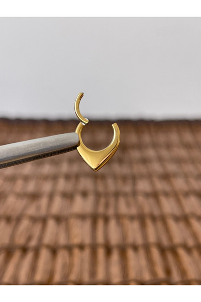 Rupen Kraft 316 L Cerrahi Çelik Anti Alerjik V Model 8 mm x 1.2mm Altın Kilitli Halka Piercing