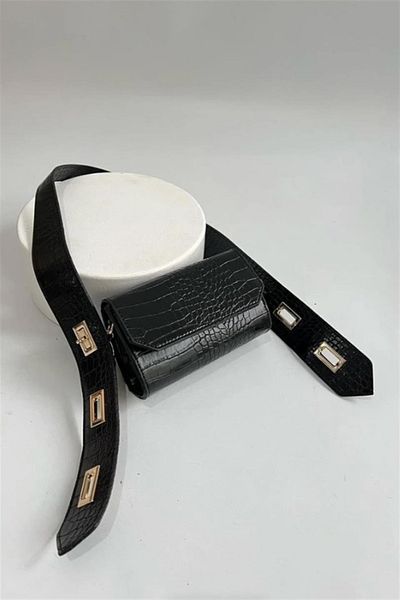 samilon Black Crocodile Adjustable Strap Length Medium Size Bag Model