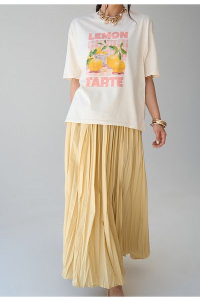FEMMESTUDIO Women's Ecru Crew Neck Lemon Tarte Printed Oversize T-Shirt