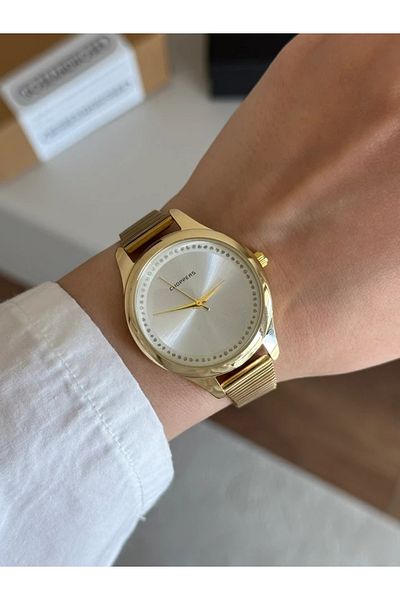 RoseandRoses Tessaro Block Cord Round Case Women Wrist Watch Gold (White Dial)