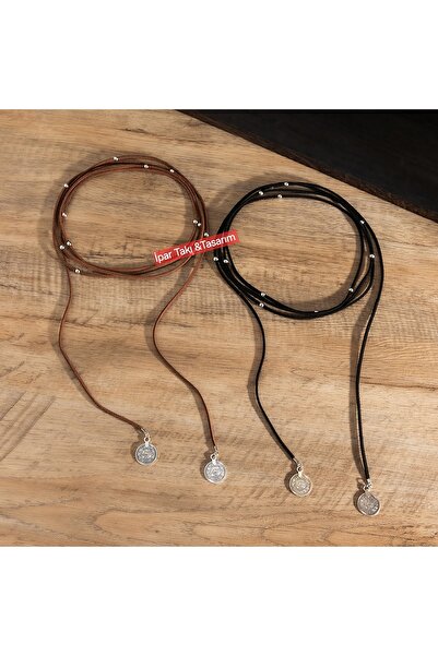 İPAR AKSESUAR 2 ADET TAKIM ETNIK TREND MODA UZUN SÜET SİYAH KAHVE TASARİM KOLYE