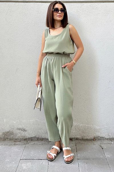 NEW LAVİVA Women's Khaki Muesli Elastic Loose Trousers - 700-3416