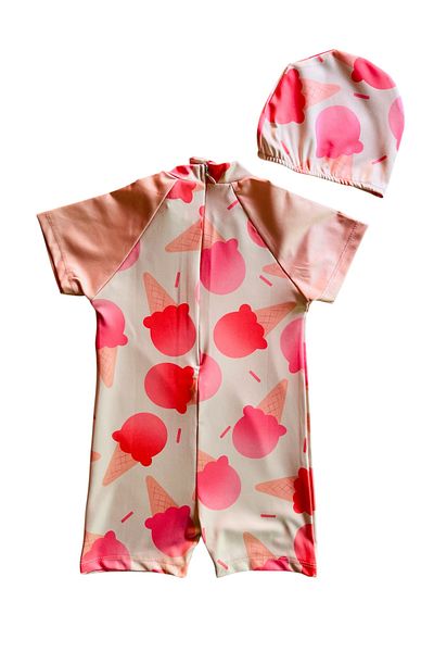 YUMİYUMM Girl's Ice Cream Themed Checkered Jumpsuit Swimsuit