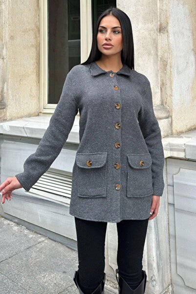 NEW LAVİVA Women's Gray Cashmere Jacket - 700-3683