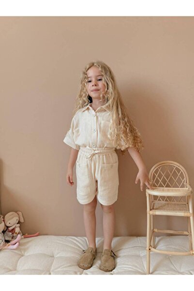 lesa kids wear Muslin Pocket Shorts Girl's Bottom Top Set