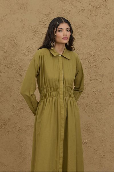 Fahhar Φόρεμα με γιπέλ στη μέση Voile Fat Green