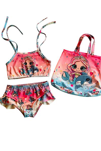YUMİYUMM Girl's Character Themed Pink Bag Bikini Set