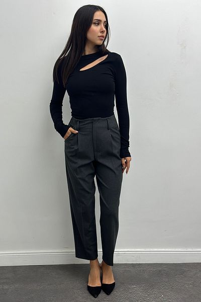 TUĞÇE ÖZER BUTİK Women's Black Drop Collar Long Sleeve Bluz
