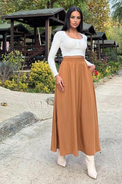 NEW LAVİVA Дамска ежедневна еластична пола в кафяво - 700-3676