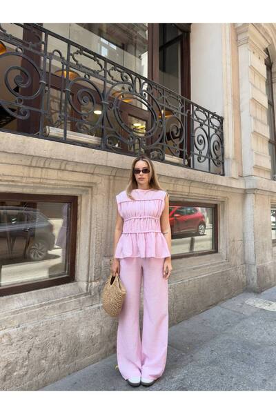 Khloe طقم بنطلون بلوفر بأكمام طويلة وياقة دائرية