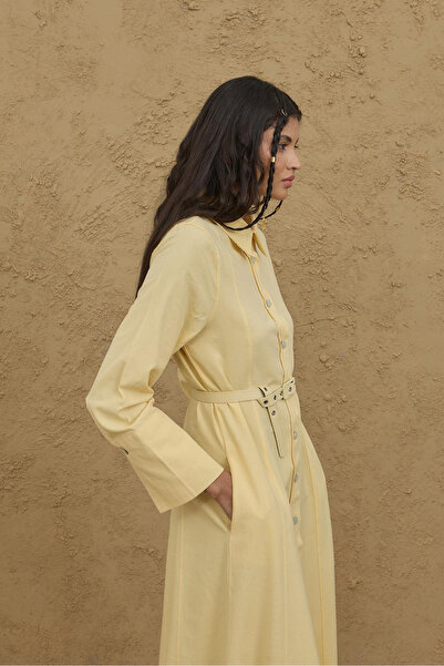 Fahhar Linen Shirt Dress Yellow