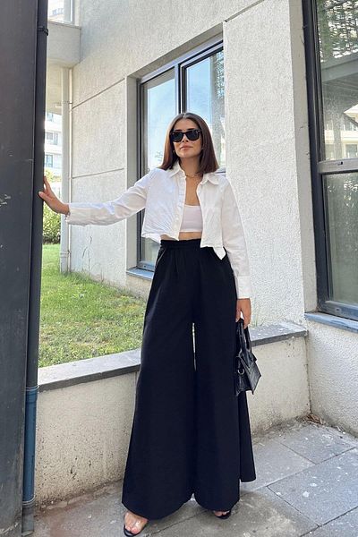 NEW LAVİVA Women's Black Wide Leg Kupra Trousers - 700-3391
