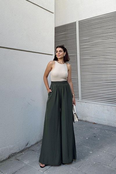 NEW LAVİVA Women's Khaki Wide Leg Kupra Trousers - 700-3391