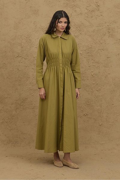 Fahhar Φόρεμα με γιπέλ στη μέση Voile Fat Green