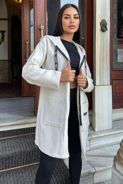 NEW LAVİVA Women's Ecru Hooded Jacket - 700-3690