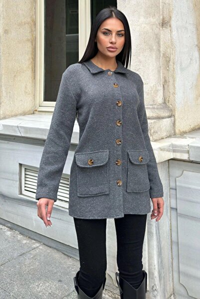 NEW LAVİVA Women's Gray Cashmere Jacket - 700-3683
