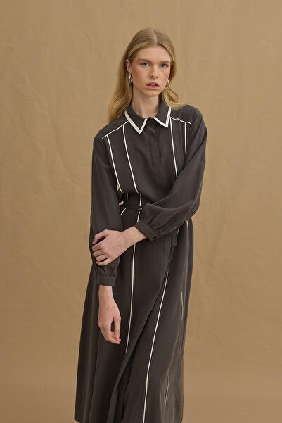 Fahhar Piping Draped Dress Anthracite