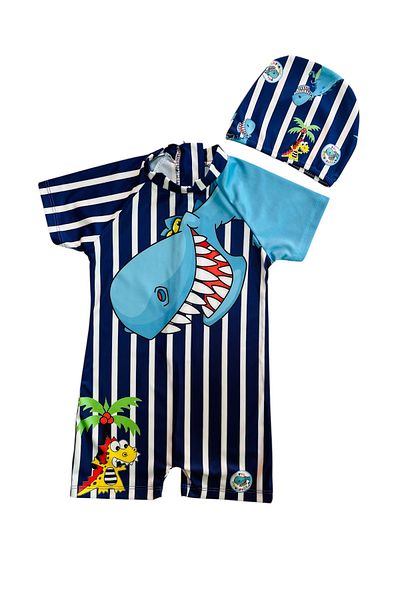 YUMİYUMM Boy's Dinosaur Patterned Checkered Jumpsuit Swimsuit