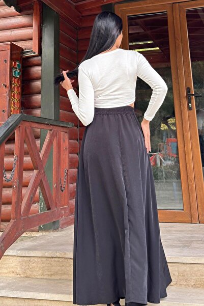 NEW LAVİVA Women's Black Elastic Casual Skirt - 700-3676