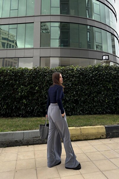 NEW LAVİVA Women's Gray Wide Leg Kupra Trousers - 700-3391