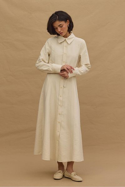 Fahhar Belted Shirt Dress Stone