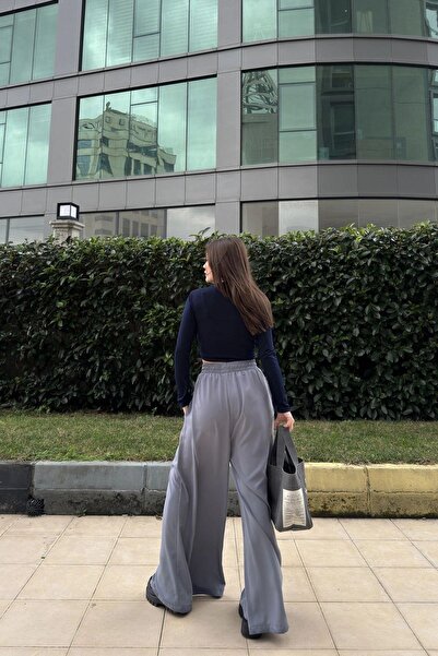 NEW LAVİVA Women's Gray Wide Leg Kupra Trousers - 700-3391