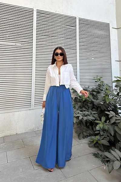 NEW LAVİVA Women's Indigo Wide Leg Kupra Trousers - 700-3391