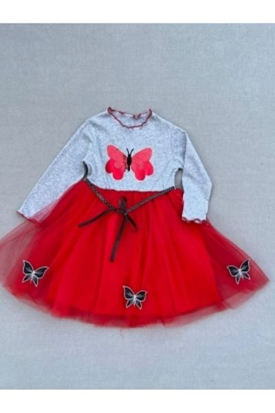Diji Baby 5-6-7 ani rochie tutu pentru fetiță, cu modele de fluturi, cu centură, căptușită