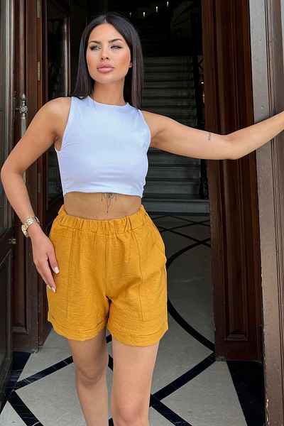 NEW LAVİVA Pantaloni scurți de in muștar pentru femei - 700-2891