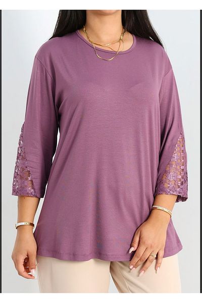 Tunicom Plus Size Ultra Combed Cotton Blouse with Ruched Sleeves