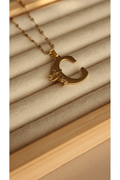 Tişt Accessory Kadın Gold Renk Melek Figürlü C Harfli Kararmaz Çelik Tasarım ...