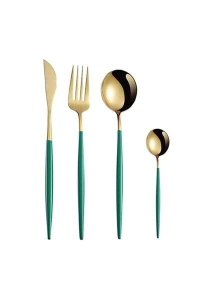 SIKS 24-Piece Portuguese Style Cutlery Set, Stainless Steel, Green/Gold