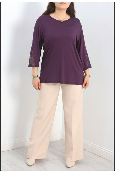 Tunicom Plus Size Sleeves Lace Ultra Luxury Combed Cotton Blouse