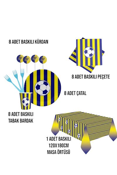 Evabrite Fan Yellow Navy Blue Birthday Party Set for 8 People - Fan Yellow Navy Blue Set