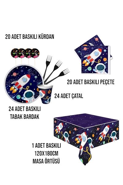 Evabrite Space 24 Person Birthday Party Set - Space Concept Party Ornament Cosmic Space