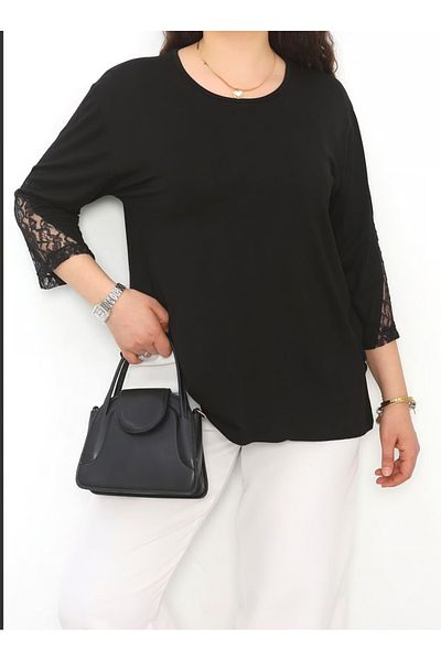 Tunicom Plus Size Sleeves Lace Ultra Luxury Combed Cotton Blouse