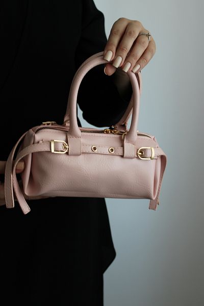 Mimoza Women's Powder Pink Soft Leather Mini Shoulder Bag with Gold Accessories