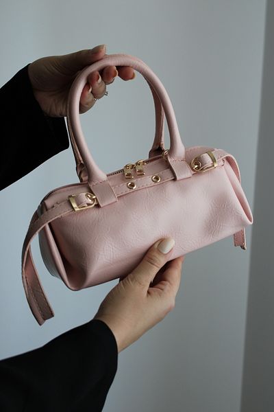 Mimoza Women's Powder Pink Soft Leather Mini Shoulder Bag with Gold Accessories