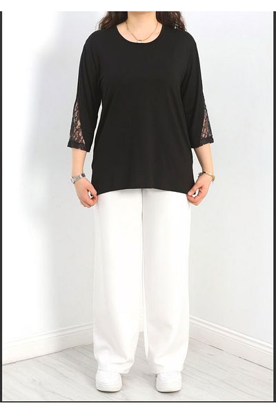 Tunicom Plus Size Sleeves Lace Ultra Luxury Combed Cotton Blouse