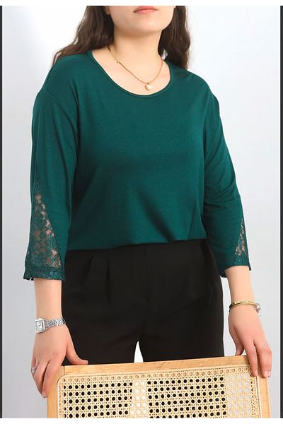 Tunicom Plus Size Sleeves Lace Ultra Luxury Combed Cotton Blouse